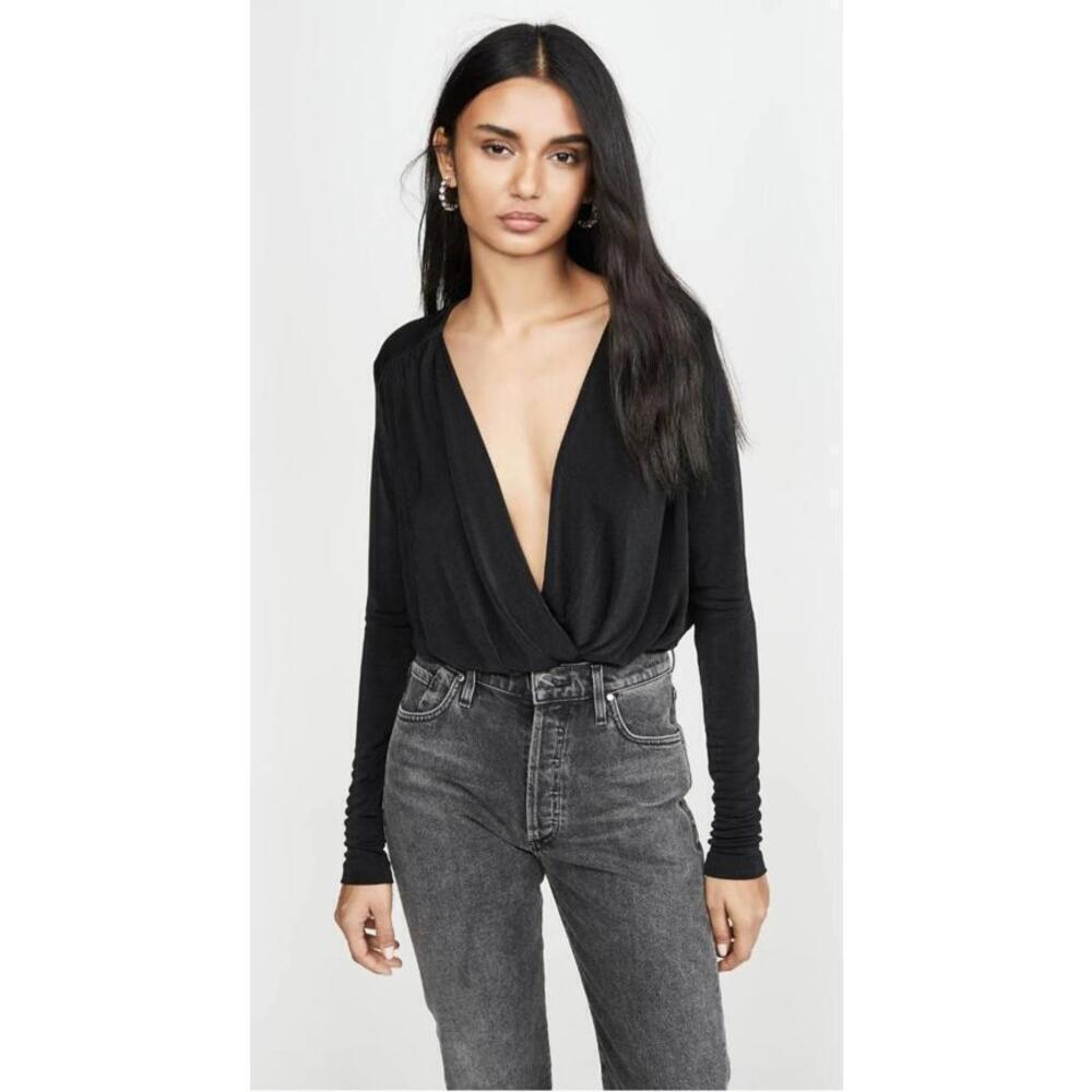 Free People Intimately Turnt Black Slinky Thong Bodysuit Size Large